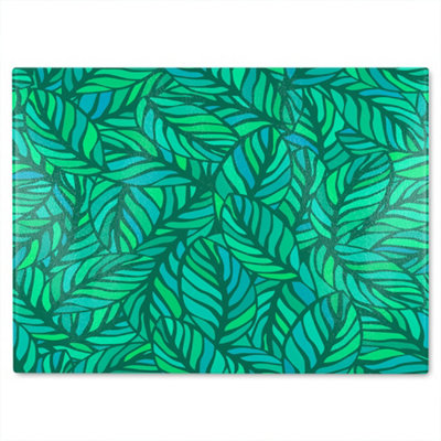 B&Q -  Green Leaves Pattern Designer Glass Chopping Board Designer Style