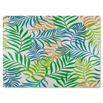 B&Q -  Green Tropical Palm Leaves Designer Glass Chopping Board Designer Style