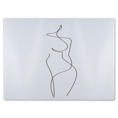 B&Q -  Line Art Drawing Of Woman Designer Glass Chopping Board Designer Style
