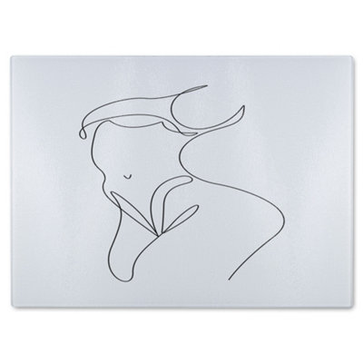 B&Q -  Line Art Of Femail Body Designer Glass Chopping Board