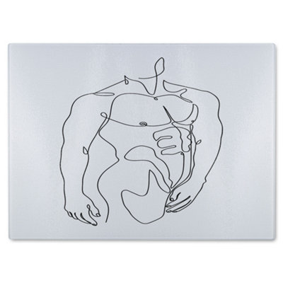 B&Q -  Line Art Of Male Body Designer Glass Chopping Board