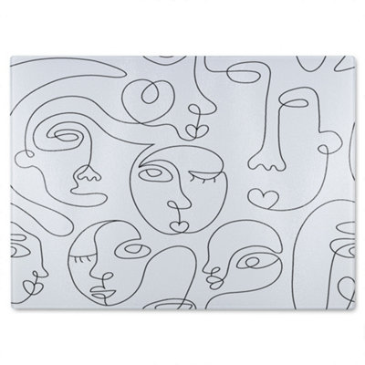Benjamin Tate Design Line Drawing Of Faces Designer Glass Chopping Board