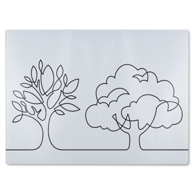 B&Q -  Line Drawing Of Trees Designer Glass Chopping Board Designer Style