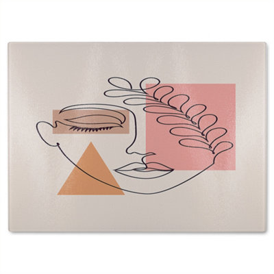 B&Q -  Minimal Line Drawing Of Womans Face Designer Glass Chopping Board Designer Style