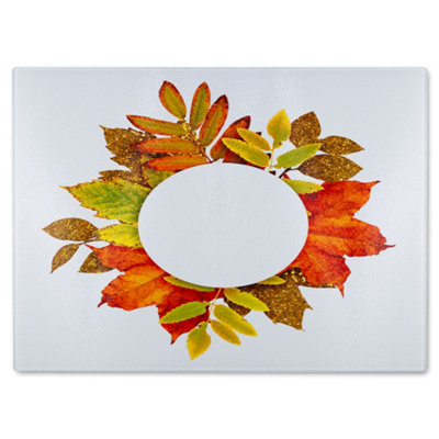 Benjamin Tate Design Circled Autumn Leaves Glass Chopping Boarddesigner Style from B&Q