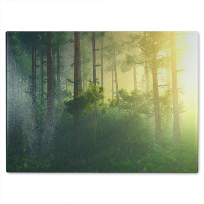 B&Q -  SunTrees In A Haze Of LightGlowing Fog Among The Trees Designer Glass Chopping Board Designer Style