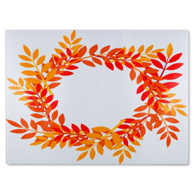 B&Q -  Orange & Red Autumn Leaves Glass Chopping Boarddesigner Style
