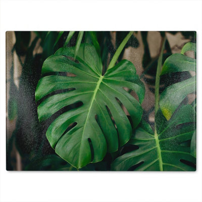 B&Q -  Monstera Leaves In Home Interior Designer Glass Chopping Board Designer Style