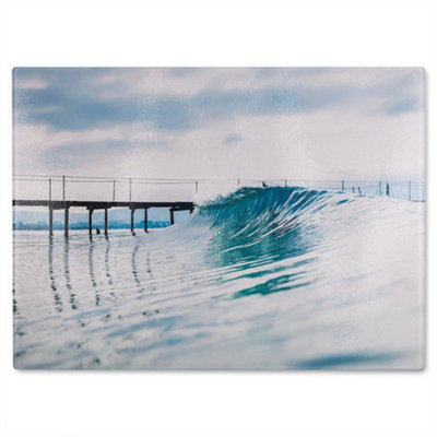 B&Q -  Ocean Ideal Wave In Ocean. Breaking Blue Waves Designer Glass Chopping Board Designer Style
