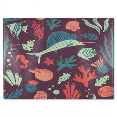 B&Q -  Sealife Designer Glass Chopping Board