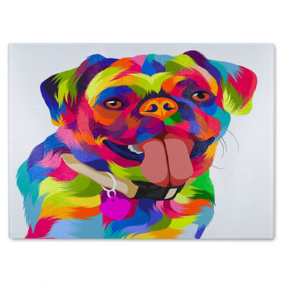 B&Q -  Amazing Illustration Pop Art Dog Designer Glass Chopping Board Designer Style