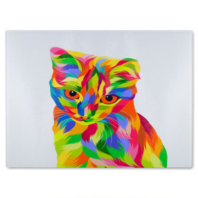 B&Q -  Animal Cat Illustration Pop Art Designer Glass Chopping Board