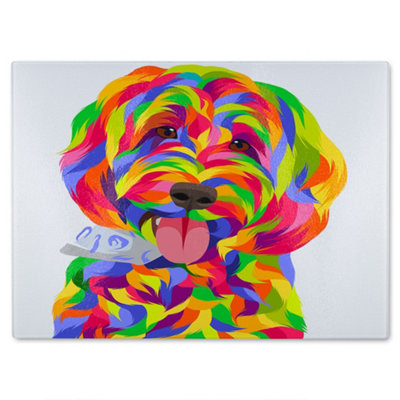 B&Q -  Animal Dog Illustration Pop Art Designer Glass Chopping Board