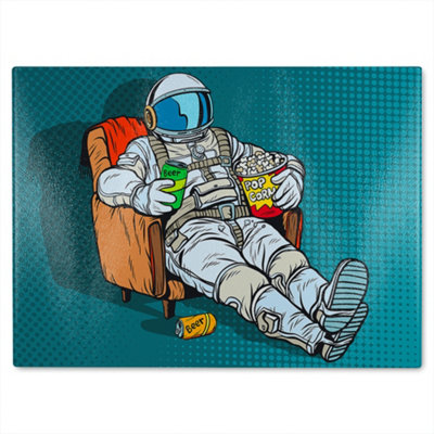 B&Q -  Loneliness In Space. Pop Art Retro Designer Glass Chopping Board Designer Style