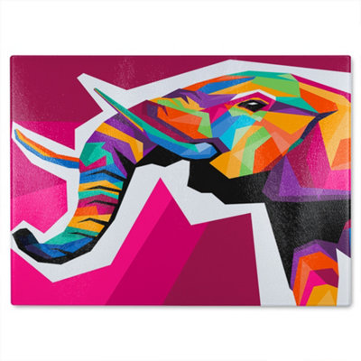 Benjamin Tate Design Colorful Illustration Of Elephant Head In Wpap Style Designer Glass Chopping Board Designer Style from B&Q