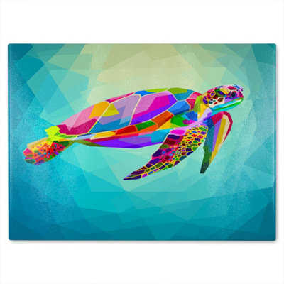B&Q -  Geometric Blue Water Ocean Designer Glass Chopping Board Designer Style