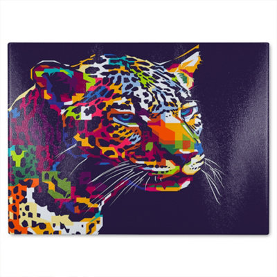 B&Q -  Leopard Face With Pop Art Style Designer Glass Chopping Board Designer Style