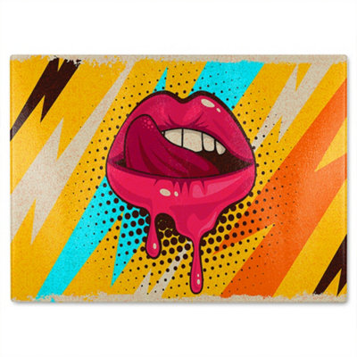 B&Q -  Pop Art Retro Vintage Colorful Background Designer Glass Chopping Board Designer Style