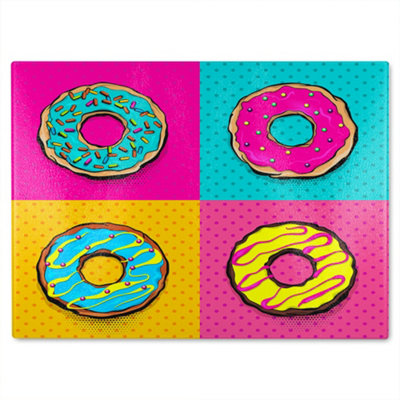 B&Q -  Donut Cartoon Pop Art Style Designer Glass Chopping Board Designer Style