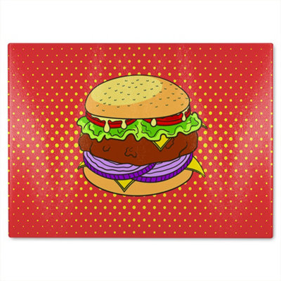 B&Q -  The Pop Art Illustration Of Burger Designer Glass Chopping Board Designer Style