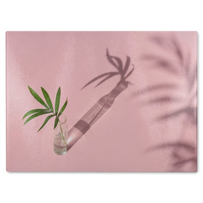 B&Q -  Botanical Leaf On Pink Designer Glass Chopping Board Designer Style