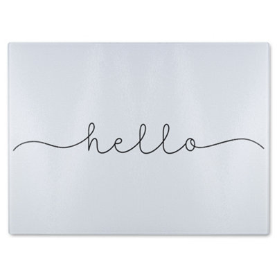 B&Q -  Text Hello Designer Glass Chopping Board Designer Style