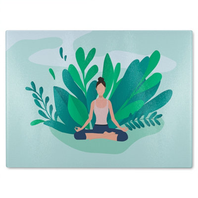 B&Q -  Woman Meditating Designer Glass Chopping Board Designer Style
