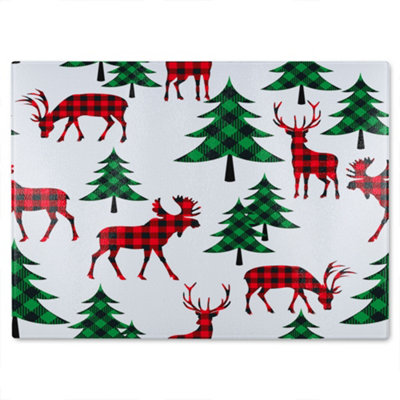 B&Q -  Buffalo Plaid Woodland Dining Glass Chopping Boarddesigner Style