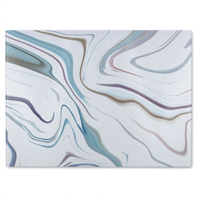Benjamin Tate Design Blue Rippled Marble Glass Chopping Board from B&Q