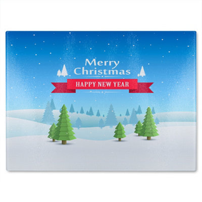 B&Q -  Merry Christmas Cover Art Dining Glass Chopping Boarddesigner Style