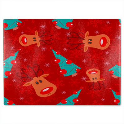 B&Q -  Reindeer And Tree Pattern Dining Glass Chopping Boarddesigner Style