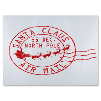 Benjamin Tate Design Santa Claus Air Mail Dining Glass Chopping Boarddesigner Style Orange