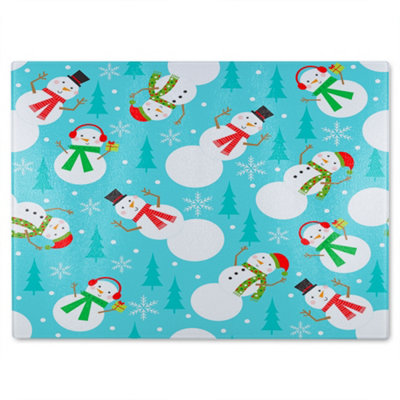B&Q -  Snowman Seamless Pattern Design Dining Glass Chopping Boarddesigner Style