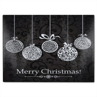 B&Q -  Vintage Christmas Balls Dining Glass Chopping Board