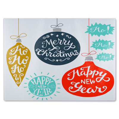 B&Q -  Vintage Christmas Baubles With Merry Christmas Dining Glass Chopping Boarddesigner Style