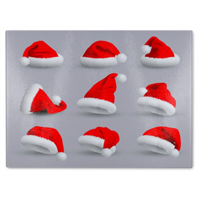 Benjamin Tate Design Red Collection Of Santa Claus Hats Dining Glass Chopping Boarddesigner Style