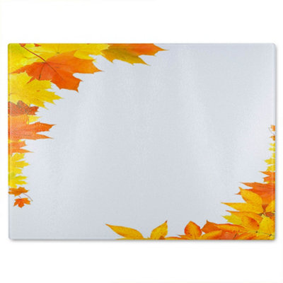 B&Q -  Yellow Autumn Border Glass Chopping Board