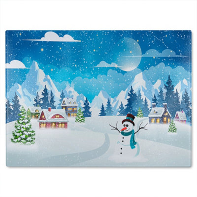 B&Q -  Evening Village Winter Landscape Dining Glass Chopping Board
