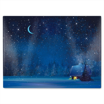 B&Q -  Night Winter Landscape Dining Glass Chopping Board