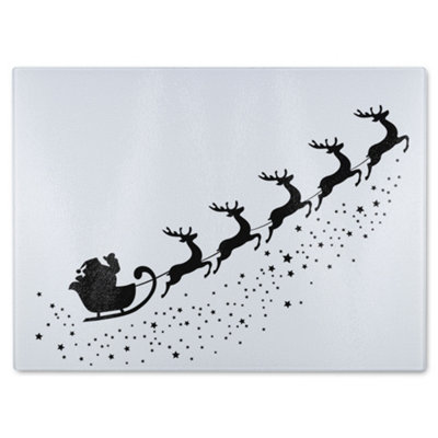 Benjamin Tate Design Santa Claus Flying Dining Glass Chopping Board Pink/Black