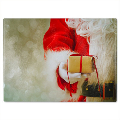B&Q -  Santa Claus Gloved Hands Dining Glass Chopping Board