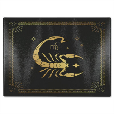 B&Q -  Zodiac Scorpio Horoscope In Black & Gold Dining Glass Chopping Boarddesigner Style