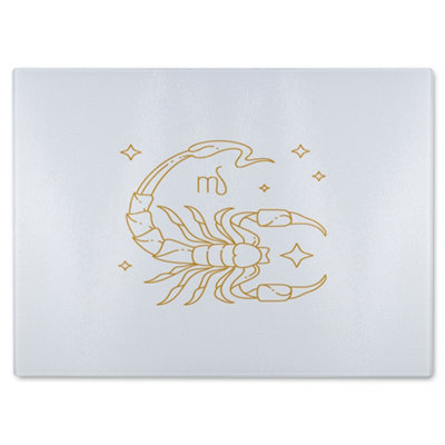B&Q -  Zodiac Scorpio Horoscope In Gold & White Dining Glass Chopping Boarddesigner Style