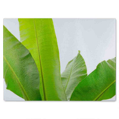 B&Q -  Green Leaves On White Glass Chopping Boarddesigner Style