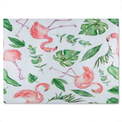 Benjamin Tate Design Flamingo Leaves Glass Chopping Board