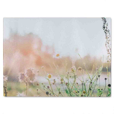 B&Q -  Wild Daisies Glass Chopping Board