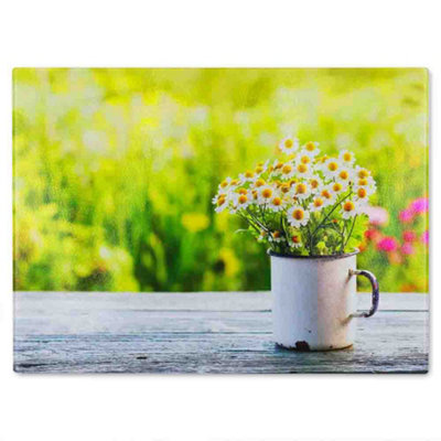 B&Q -  Spring Daisies Glass Chopping Board