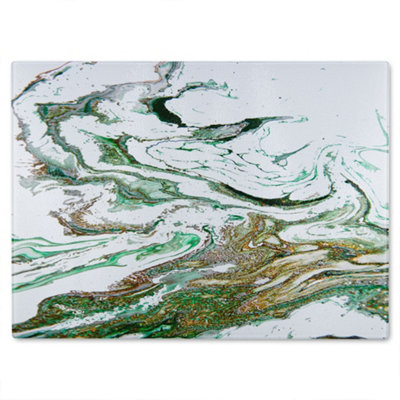 B&Q -  Green & Gold Marble Glass Chopping Board
