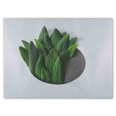B&Q -  Minimal Green Leaves Glass Chopping Boarddesigner Style