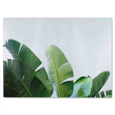 B&Q -  Banana Leaves Glass Chopping Board